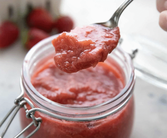 Strawberry Rhubarb Sauce with Walnut Crumble